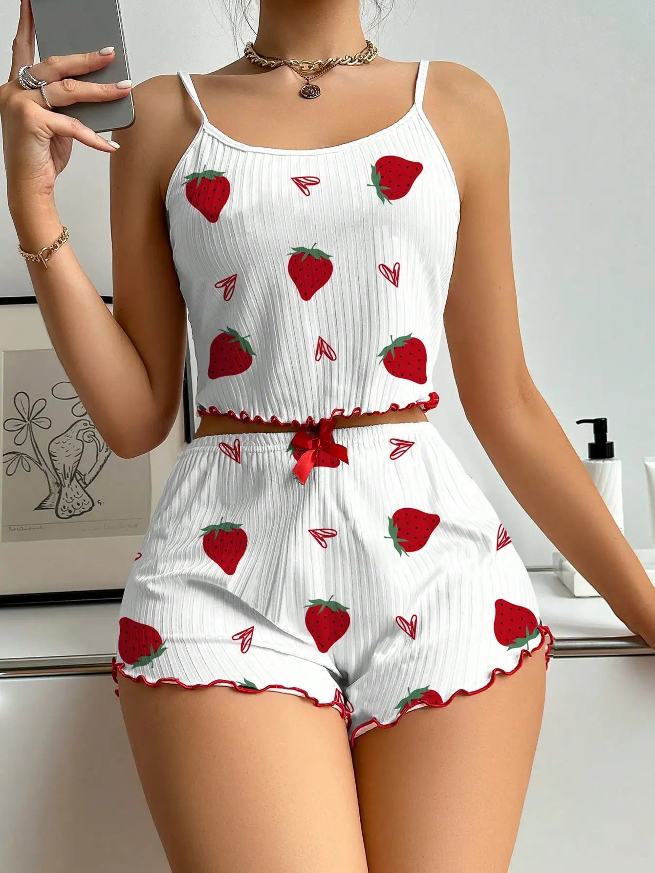 Fruity Print Cute Pyjama Set - Top and Shorts