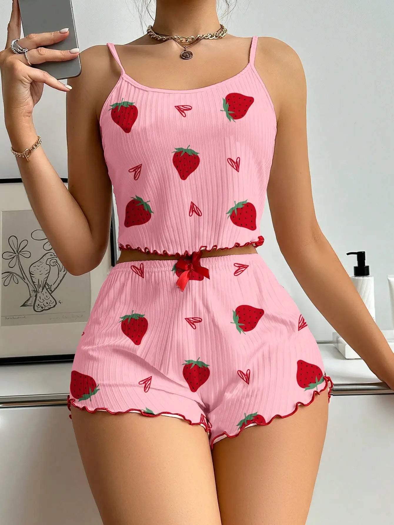 Fruity Print Cute Pyjama Set - Top and Shorts