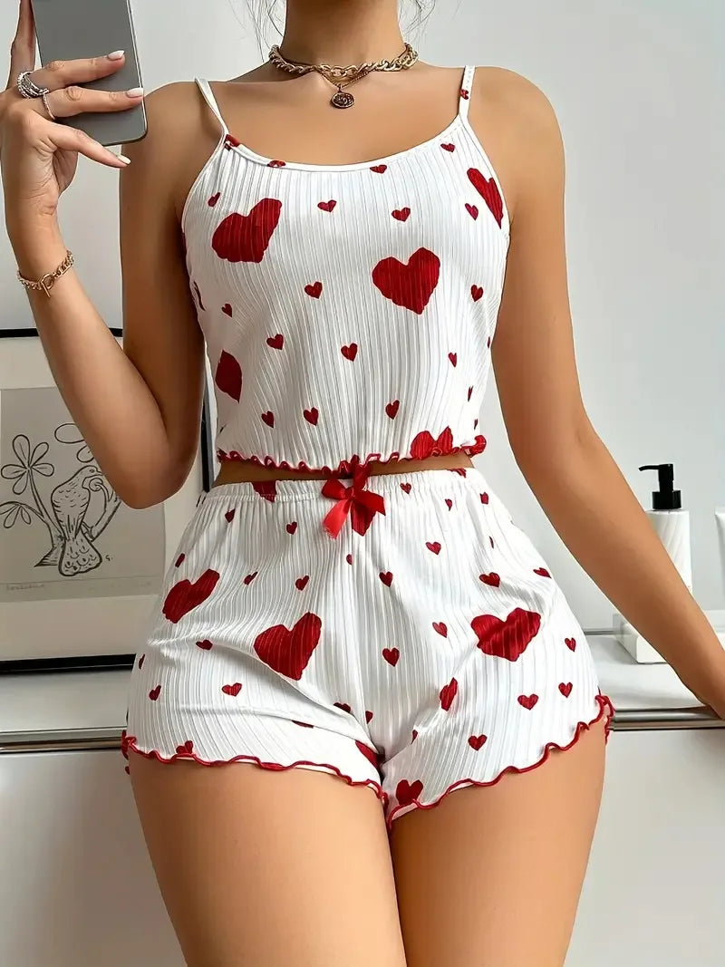 Big Heart Print Pyjama Set - Top and Shorts