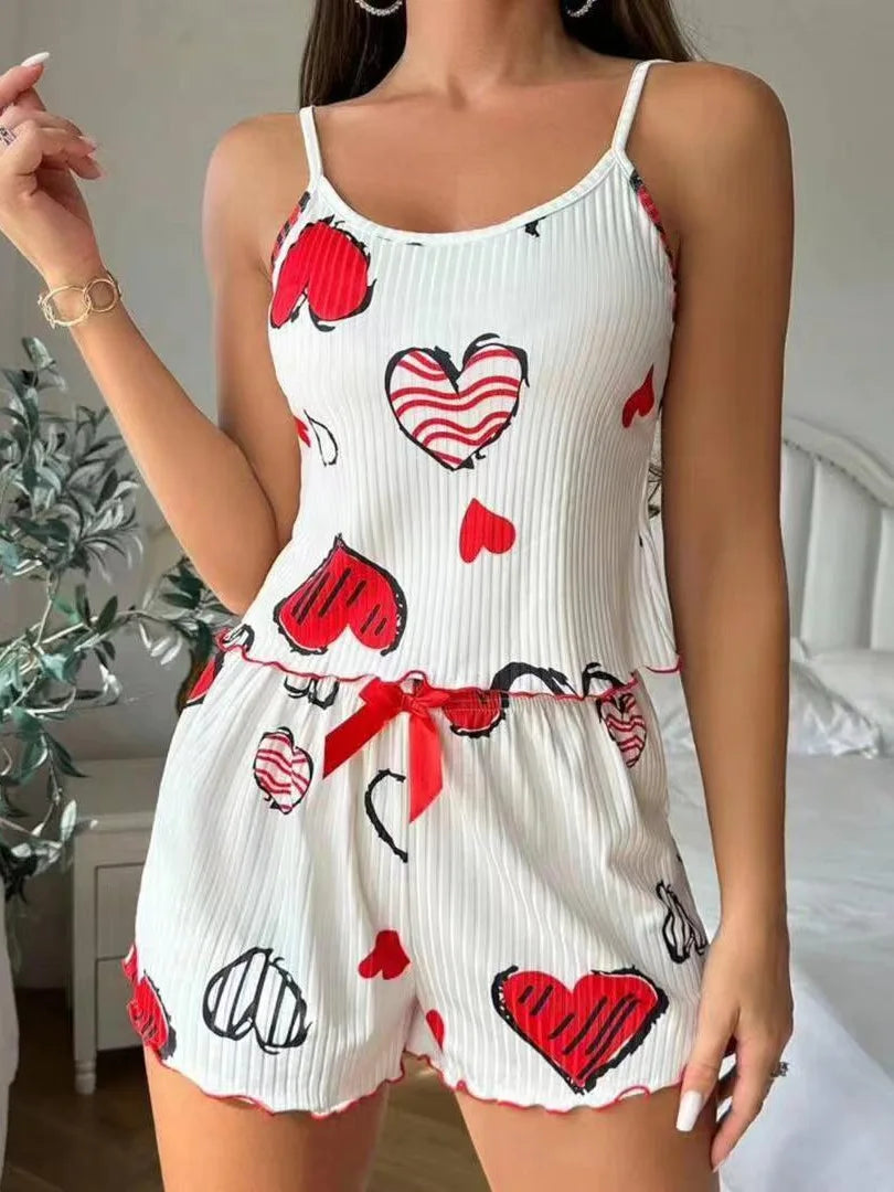 Big Heart Print Pyjama Set - Top and Shorts