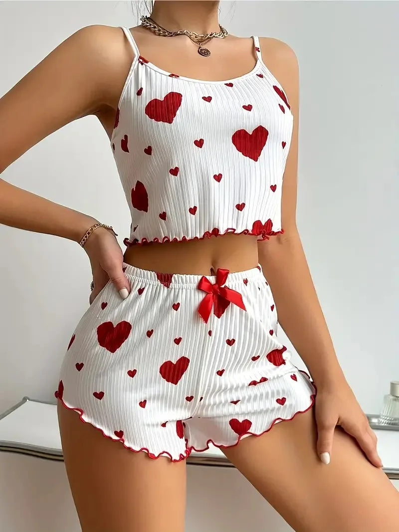 Big Heart Print Pyjama Set - Top and Shorts