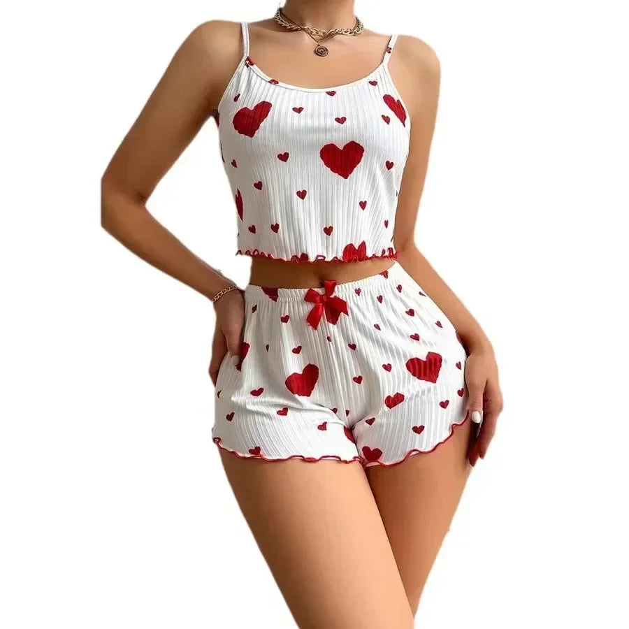 Big Heart Print Pyjama Set - Top and Shorts