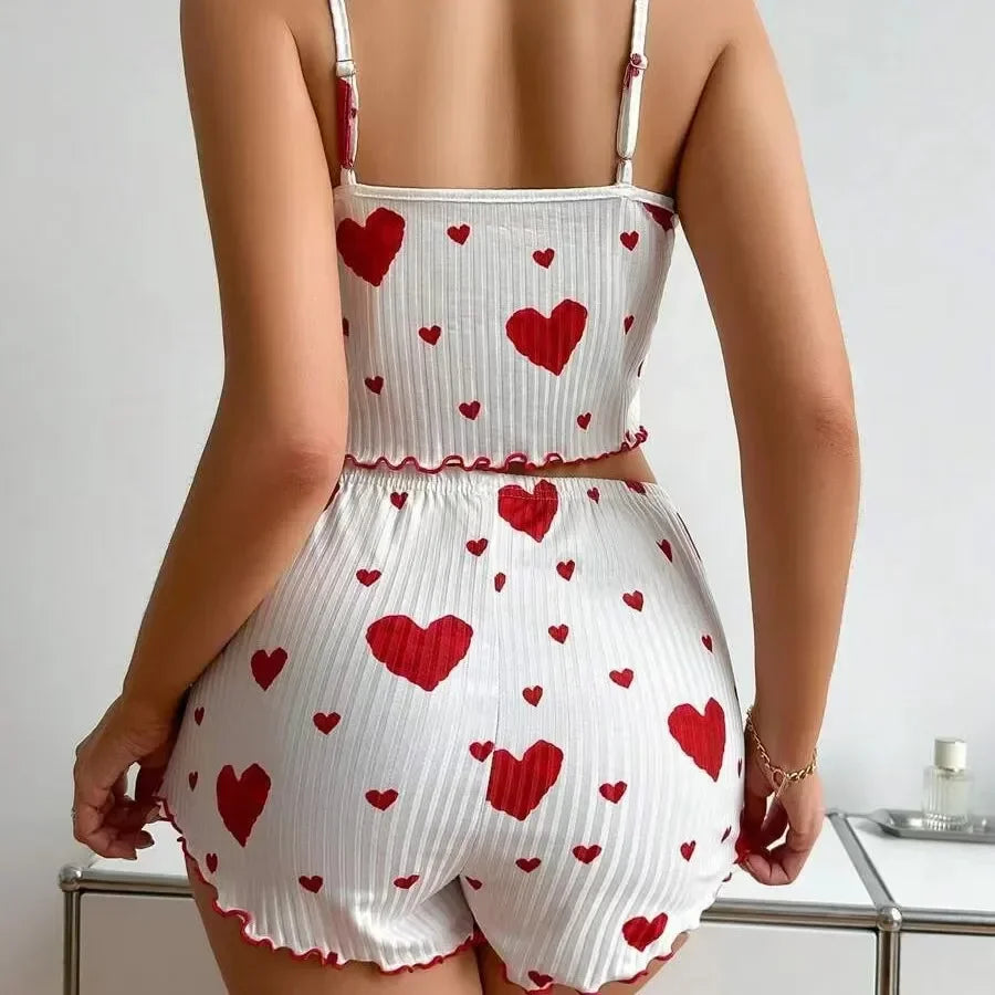 Big Heart Print Pyjama Set - Top and Shorts