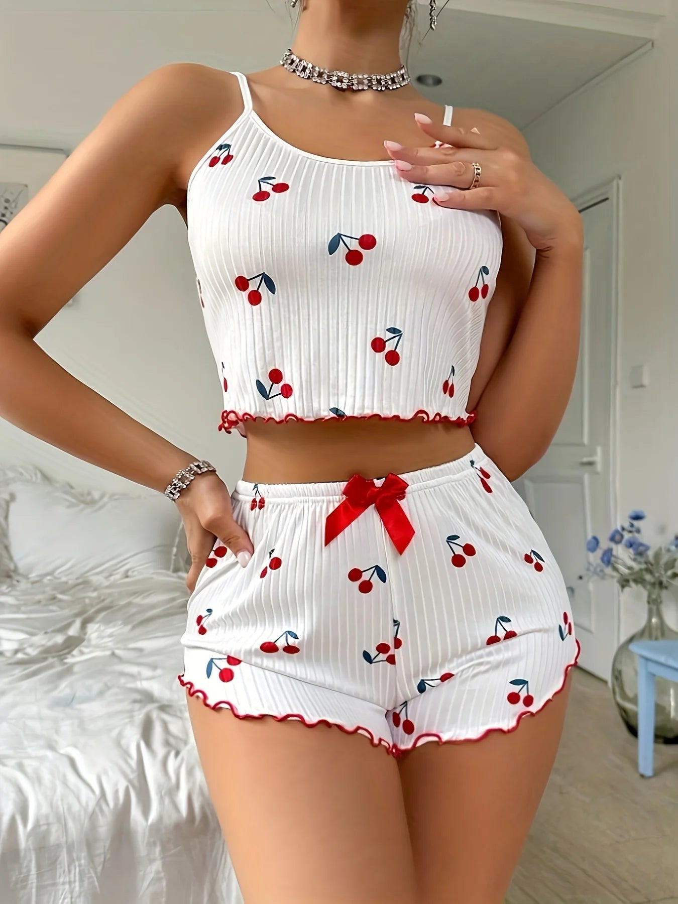 Fruity Print Cute Pyjama Set - Top and Shorts